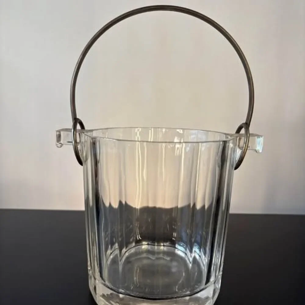 Vintage Paneled Glass Ice Bucket with Metal Handle